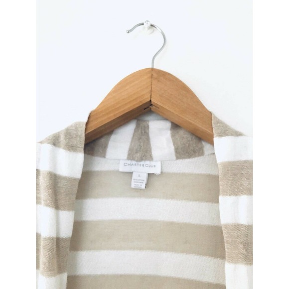Charter Club Cardigan Striped Beige Sz L - Picture 3 of 7